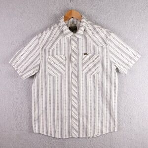 Seager Mens XL Short Sleeve Western Button Down Shirt White Black Striped Cotton
